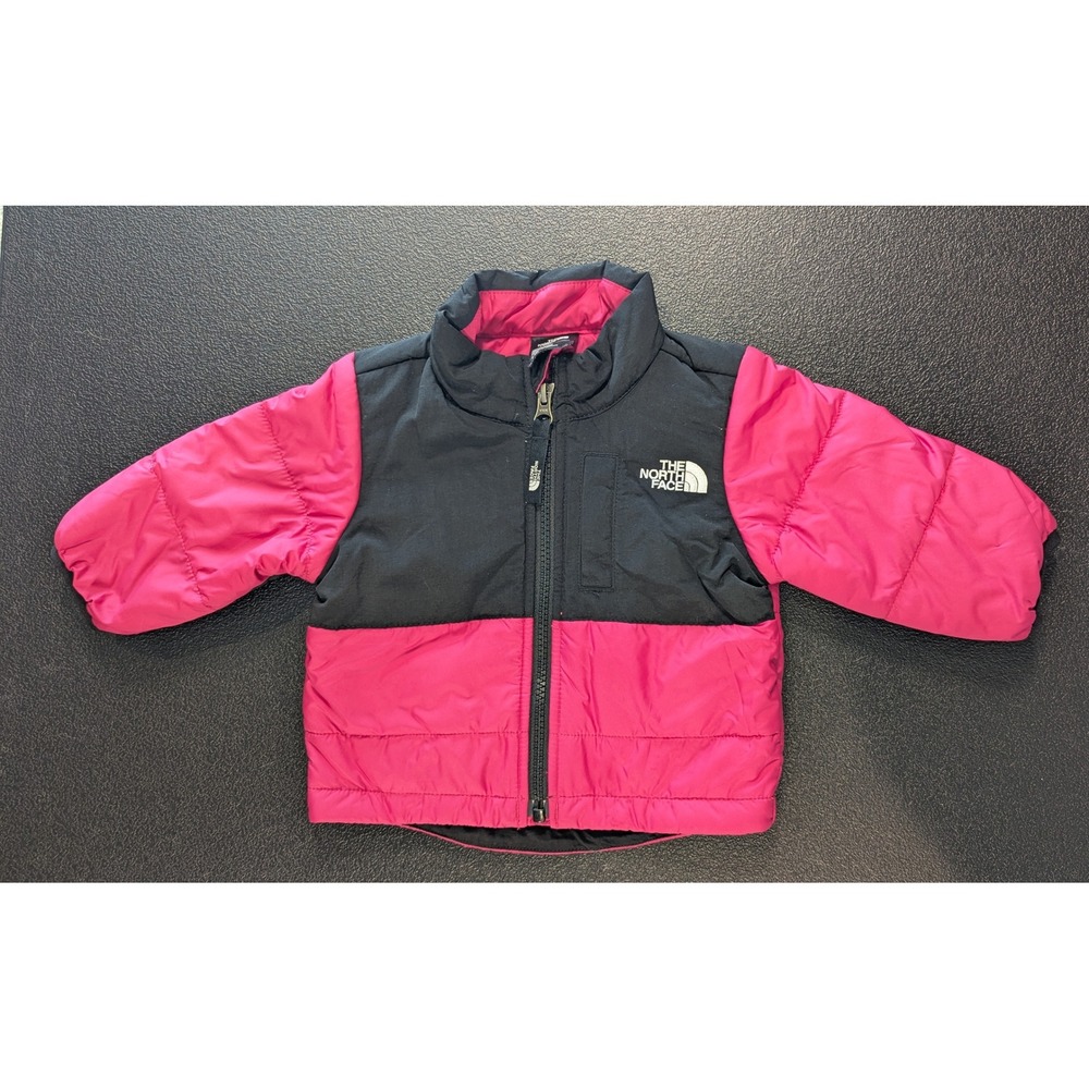 The North Face Infant Moondoggy Puffer Jacket Pink Black 3-6M Full Zip Down Coat